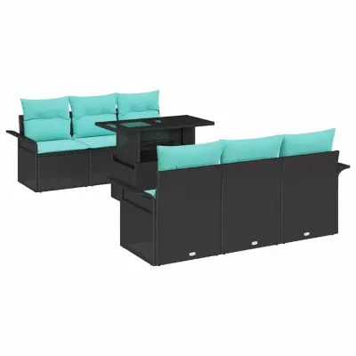 vidaXL Vrtna sedežna garnitura z blazino 7 pcs Črna Poly ratan