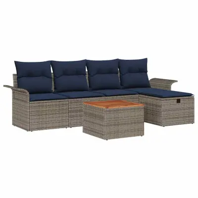 vidaXL Vrtna sedežna garnitura z blazino 6 pcs Siva poli ratan