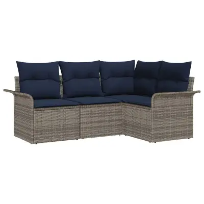vidaXL Vrtna sedežna garnitura z blazino 4 pcs Siva poli ratan