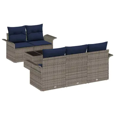 vidaXL Vrtna sedežna garnitura z blazino 6 pcs Siva poli ratan