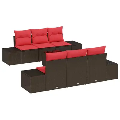 vidaXL Vrtna sedežna garnitura z blazino 7 pcs Rjava poli ratan