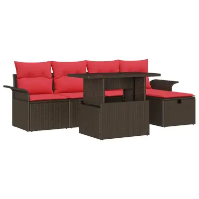 vidaXL Vrtna sedežna garnitura z blazino 6 pcs Rjava Poly ratan