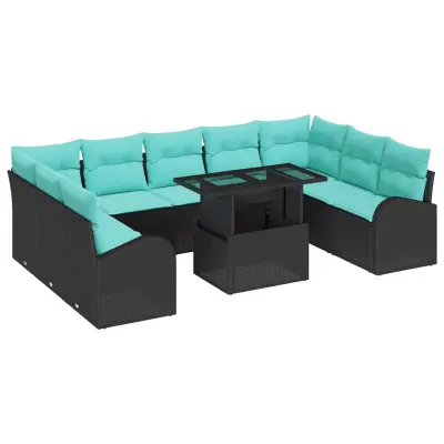 vidaXL Vrtna sedežna garnitura s shranjevanjem 10 pcs Črna Poly ratan