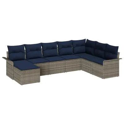 vidaXL Vrtna sedežna garnitura z blazino 8 pcs Siva poli ratan