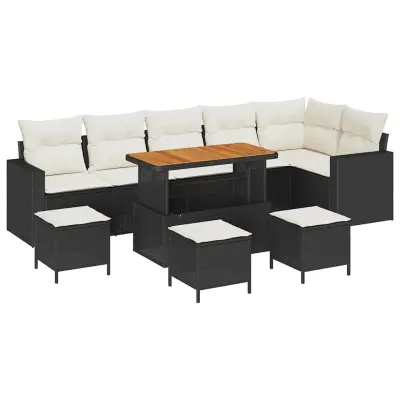 vidaXL Vrtna sedežna garnitura 10 pcs Črna poli ratan