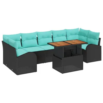 vidaXL Vrtna sedežna garnitura s shranjevanjem 8 pcs Črna Poly ratan
