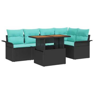 vidaXL Vrtna sedežna garnitura s shranjevanjem 6 pcs Črna Poly ratan