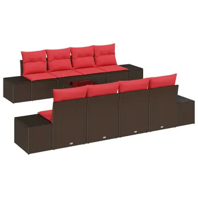 vidaXL Vrtna sedežna garnitura z blazino 9 pcs Rjava poli ratan