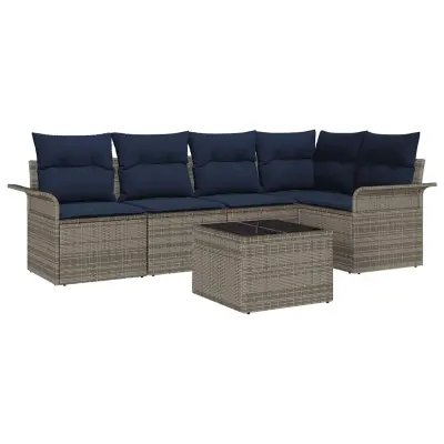 vidaXL Vrtna sedežna garnitura z blazino 6 pcs Siva poli ratan