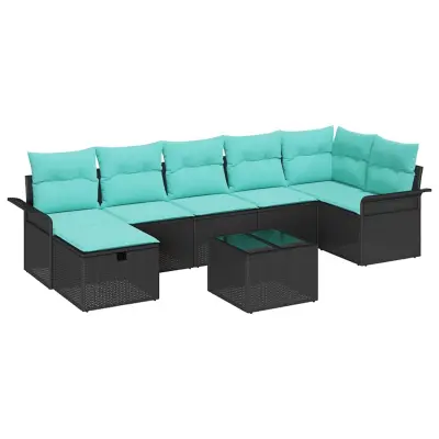vidaXL Vrtna sedežna garnitura z blazino 8 pcs Črna Poly ratan