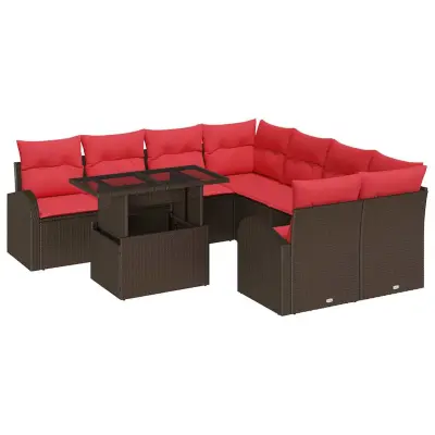 vidaXL Vrtna sedežna garnitura s shranjevanjem 9 pcs Rjava poli ratan