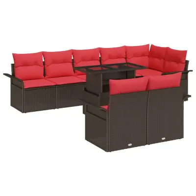 vidaXL Vrtna sedežna garnitura z blazino 9 pcs Rjava Poly ratan
