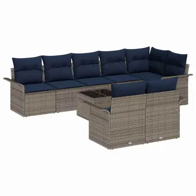 vidaXL Vrtna sedežna garnitura z blazino 9 pcs Siva poli ratan
