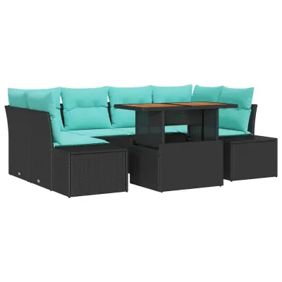vidaXL Vrtna sedežna garnitura s shranjevanjem 7 pcs Črna Poly ratan