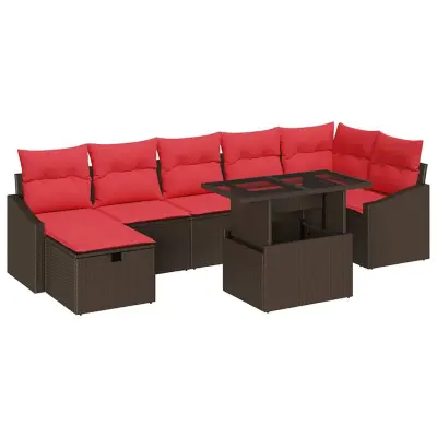 vidaXL Vrtna sedežna garnitura z blazino 8 pcs Rjava Poly ratan