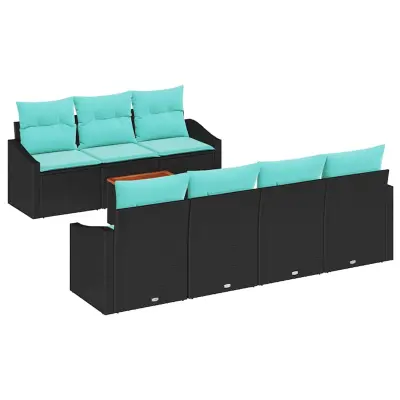 vidaXL Vrtna sedežna garnitura z blazino 8 pcs Črna poli ratan