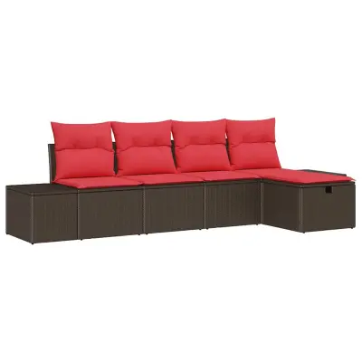vidaXL Vrtna sedežna garnitura z blazino 5 pcs Rjava poli ratan
