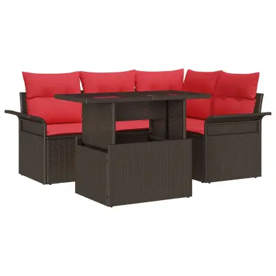 vidaXL Vrtna sedežna garnitura z blazino 5 pcs Rjava poli ratan