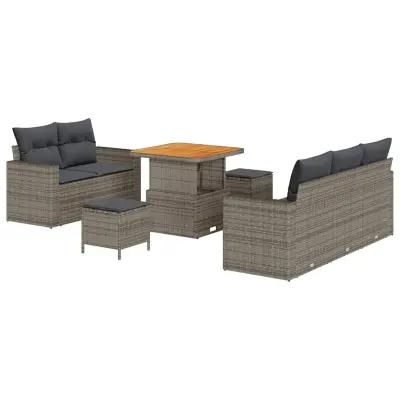 vidaXL Vrtna sedežna garnitura z blazino 8 pcs Siva poli ratan