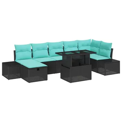 vidaXL Vrtna sedežna garnitura 8 pcs Črna poli ratan