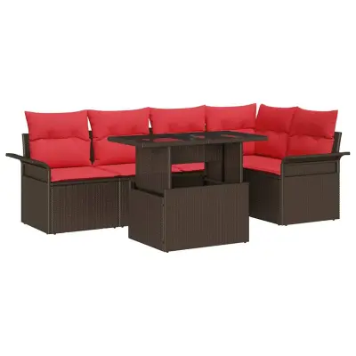 vidaXL Vrtna sedežna garnitura z blazino 6 pcs Rjava Poly ratan