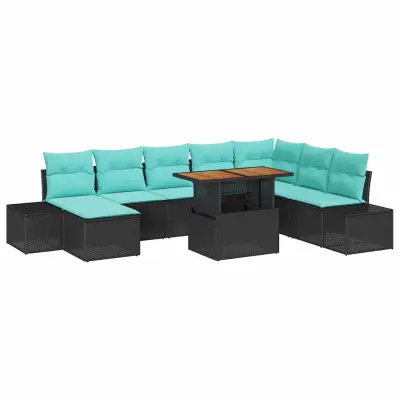 vidaXL Vrtna sedežna garnitura s shranjevanjem 9 pcs Črna Poly ratan