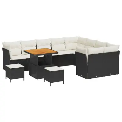 vidaXL Vrtna sedežna garnitura 12 pcs Črna poli ratan