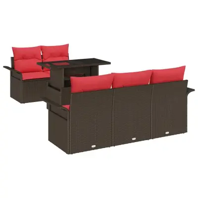 vidaXL Vrtna sedežna garnitura z blazino 6 pcs Rjava poli ratan