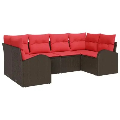 vidaXL Vrtna sedežna garnitura z blazino 6 pcs Rjava Poliratan