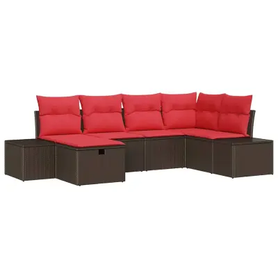 vidaXL Vrtna sedežna garnitura z blazino 6 pcs Rjava poli ratan