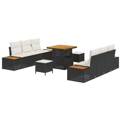 vidaXL Vrtna sedežna garnitura 9 pcs Črna poli ratan