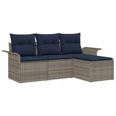 vidaXL Vrtna sedežna garnitura z blazino 4 pcs Siva poli ratan