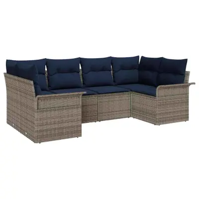 vidaXL Vrtna sedežna garnitura z blazino 6 pcs Siva poli ratan