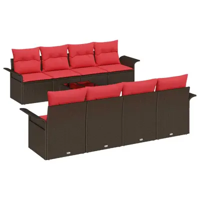 vidaXL Vrtna sedežna garnitura z blazino 9 pcs Rjava poli ratan