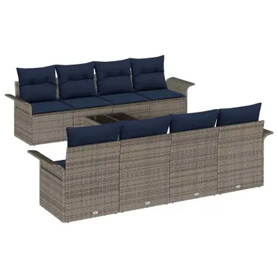 vidaXL Vrtna sedežna garnitura z blazino 9 pcs Siva poli ratan