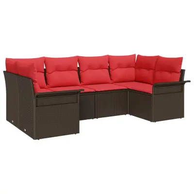 vidaXL Vrtna sedežna garnitura z blazino 6 pcs Rjava poli ratan