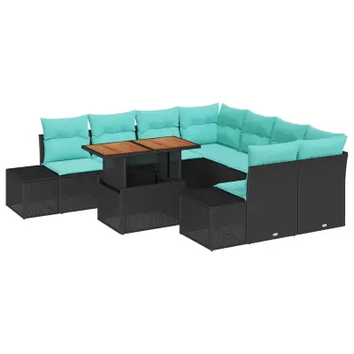vidaXL Vrtna sedežna garnitura s shranjevanjem 9 pcs Črna Poly ratan