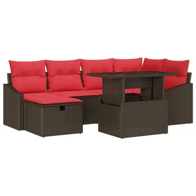 vidaXL Vrtna sedežna garnitura z blazino 7 pcs Rjava Poly ratan