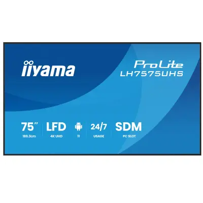 Monitor IIYAMA ProLite LH7575UHS-B2AG, 190 cm (75"), 4K UHD, IPS, zvočniki, informacijski