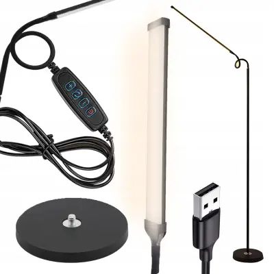 12W LED gibljiva talna svetilka 180cm USB črna