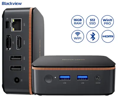Mini računalnik BLACKVIEW MP20 Ryzen 3 3300U, 16 GB RAM, 512 GB SSD, WIFI 6, BT 5.2, Ethernet, 4x USB-A, HDMI, DP, minijack, W11P