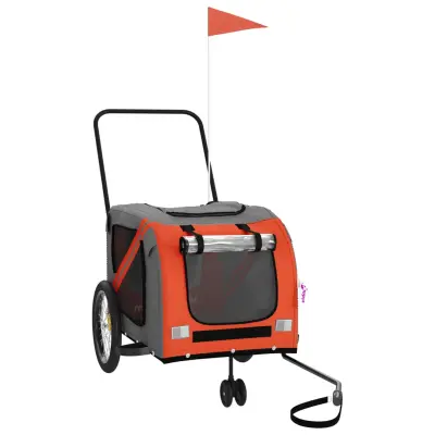 vidaXL Kolesarska prikolica za hišne ljubljenčke oranžna in siva