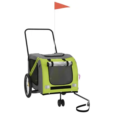 vidaXL Kolesarska prikolica za hišne ljubljenčke zelena in siva