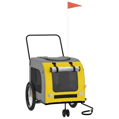 vidaXL Kolesarska prikolica za hišne ljubljenčke rumena in siva