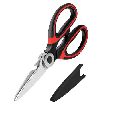 Večnamenske kuhinjske škarje 2CR13 iz nerjavečega jekla za perutnino in kosti red+black