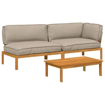 vidaXL Kavčna garnitura z blazino 3 pcs Taupe Masiven les akacije