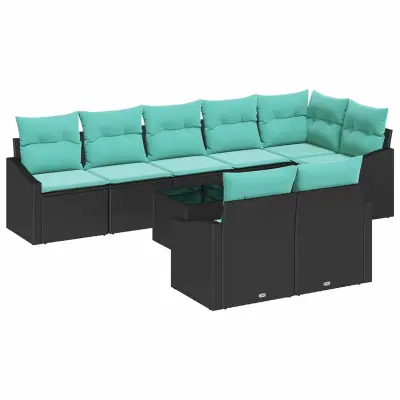 vidaXL Kavčna garnitura z blazino 9 pcs Črna poli ratan