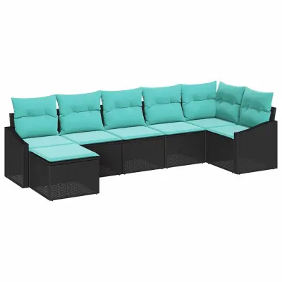 vidaXL Kavčna garnitura z blazino 7 pcs Črna poli ratan