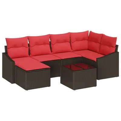 vidaXL Kavčna garnitura z blazino 7 pcs Rjava poli ratan
