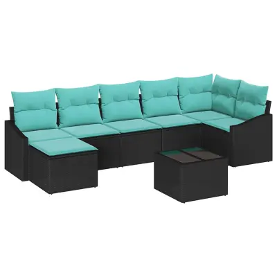 vidaXL Kavčna garnitura z blazino 8 pcs Črna poli ratan